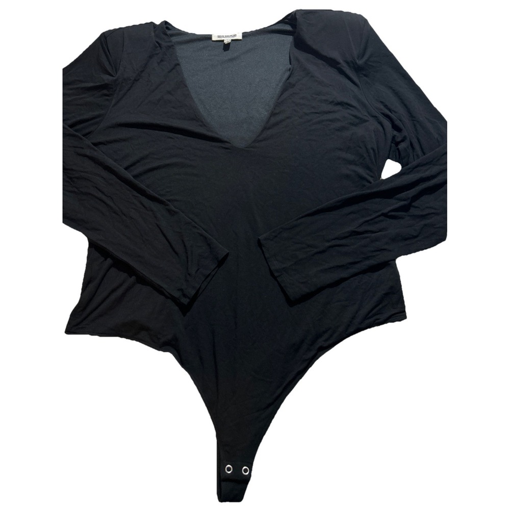 Good American Scuba‎ Scoop Neck Snap Bodysuit Long Sleeve Black Womens Size 6